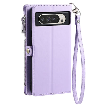 For Google Pixel 9 Pro XL Leather Stitching Multi-card Slot Zipper Phone Case(Purple) by buy2fix