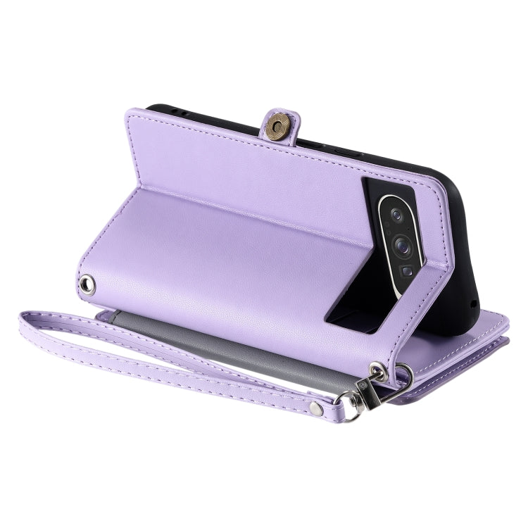 For Google Pixel 9 Pro XL Leather Stitching Multi-card Slot Zipper Phone Case(Purple) by buy2fix