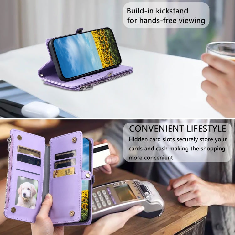 For Google Pixel 9 Pro XL Leather Stitching Multi-card Slot Zipper Phone Case(Purple) by buy2fix