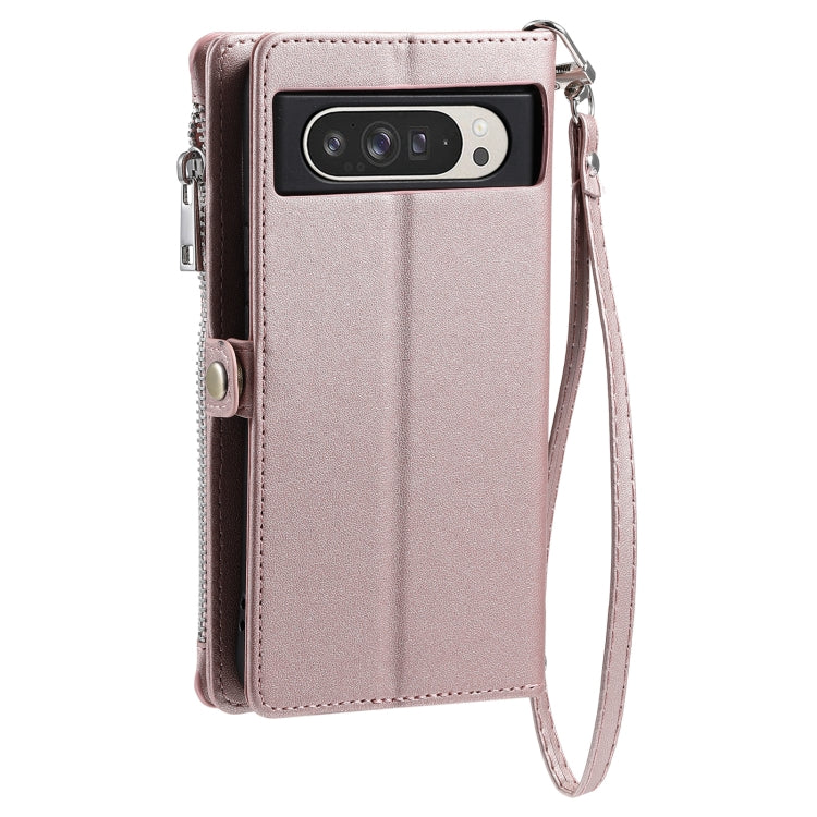 For Google Pixel 9 Pro XL Leather Stitching Multi-card Slot Zipper Phone Case(Rose Gold) by buy2fix