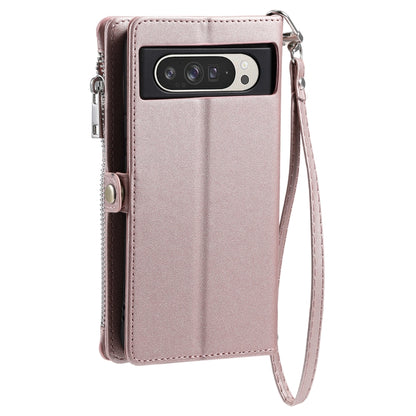 For Google Pixel 9 Pro XL Leather Stitching Multi-card Slot Zipper Phone Case(Rose Gold) by buy2fix