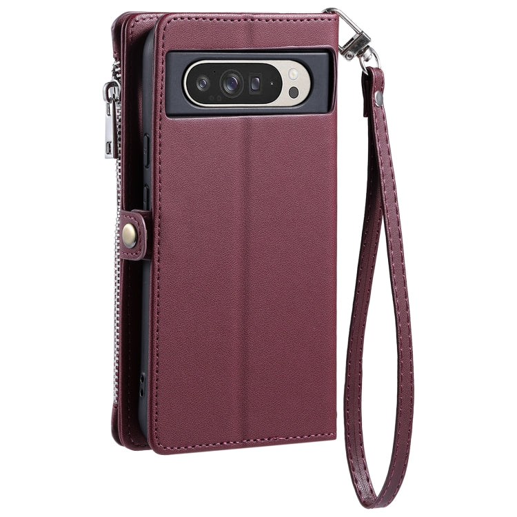 For Google Pixel 9 Pro XL Leather Stitching Multi-card Slot Zipper Phone Case(Wine Red) by buy2fix