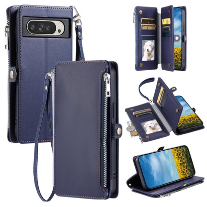 For Google Pixel 9 Pro XL Leather Stitching Multi-card Slot Zipper Phone Case(Blue) by buy2fix