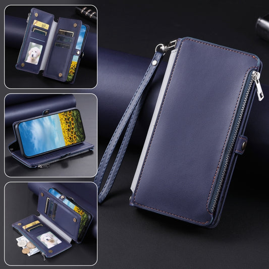 For Google Pixel 9 Pro XL Leather Stitching Multi-card Slot Zipper Phone Case(Blue) by buy2fix