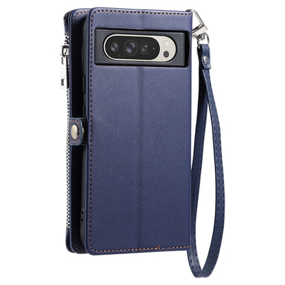 For Google Pixel 9 Pro XL Leather Stitching Multi-card Slot Zipper Phone Case(Blue) by buy2fix