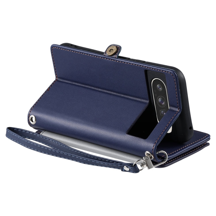 For Google Pixel 9 Pro XL Leather Stitching Multi-card Slot Zipper Phone Case(Blue) by buy2fix