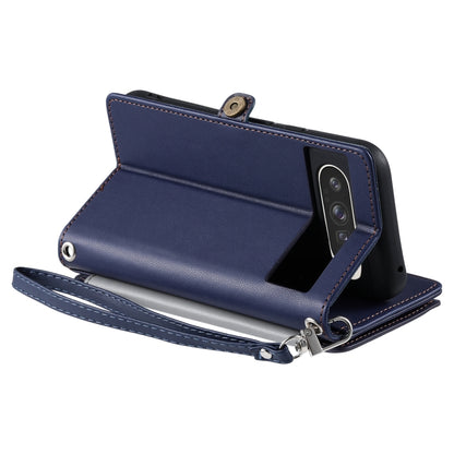 For Google Pixel 9 Pro XL Leather Stitching Multi-card Slot Zipper Phone Case(Blue) by buy2fix