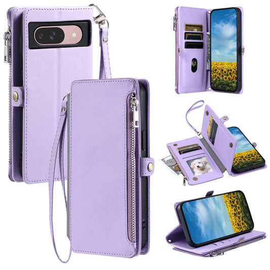 For Google Pixel 9 / 9 Pro Leather Stitching Multi-card Slot Zipper Phone Case(Purple) by buy2fix