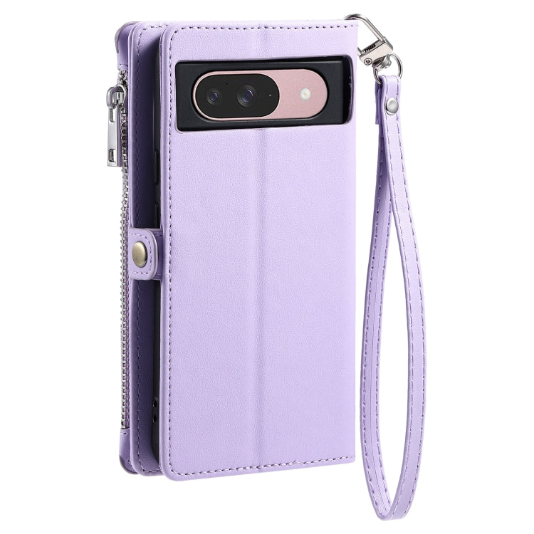 For Google Pixel 9 / 9 Pro Leather Stitching Multi-card Slot Zipper Phone Case(Purple) by buy2fix