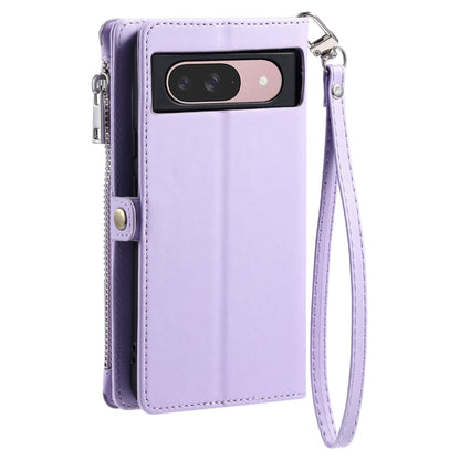 For Google Pixel 9 / 9 Pro Leather Stitching Multi-card Slot Zipper Phone Case(Purple) by buy2fix