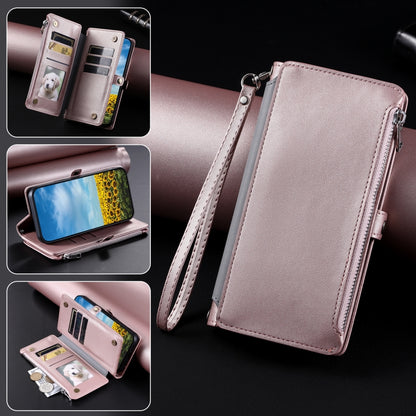 For Google Pixel 9 / 9 Pro Leather Stitching Multi-card Slot Zipper Phone Case(Rose Gold) by buy2fix