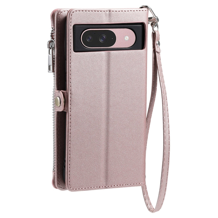 For Google Pixel 9 / 9 Pro Leather Stitching Multi-card Slot Zipper Phone Case(Rose Gold) by buy2fix