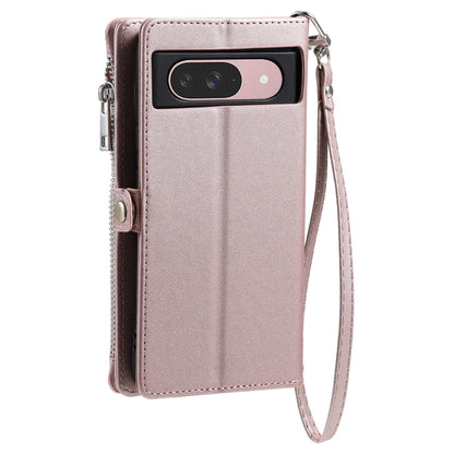 For Google Pixel 9 / 9 Pro Leather Stitching Multi-card Slot Zipper Phone Case(Rose Gold) by buy2fix
