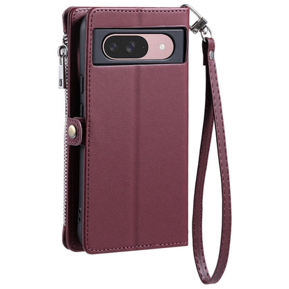 For Google Pixel 9 / 9 Pro Leather Stitching Multi-card Slot Zipper Phone Case(Wine Red) by buy2fix