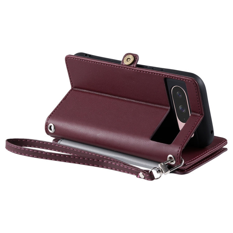 For Google Pixel 9 / 9 Pro Leather Stitching Multi-card Slot Zipper Phone Case(Wine Red) by buy2fix