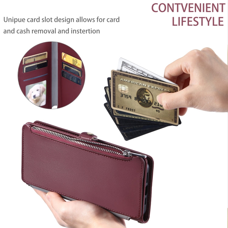 For Google Pixel 9 / 9 Pro Leather Stitching Multi-card Slot Zipper Phone Case(Wine Red) by buy2fix