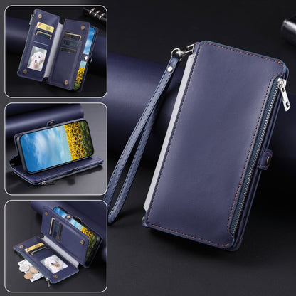 For Google Pixel 9 / 9 Pro Leather Stitching Multi-card Slot Zipper Phone Case(Blue) by buy2fix
