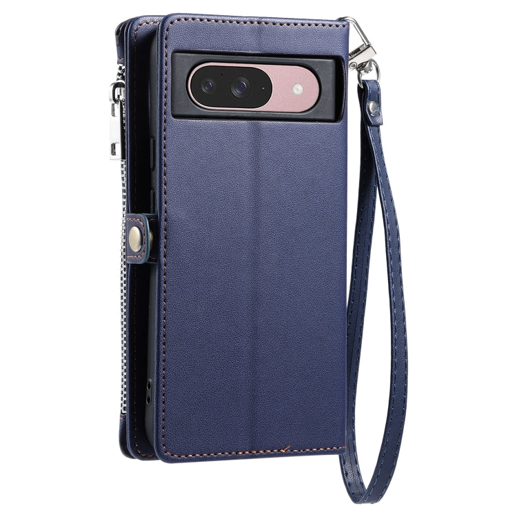 For Google Pixel 9 / 9 Pro Leather Stitching Multi-card Slot Zipper Phone Case(Blue) by buy2fix