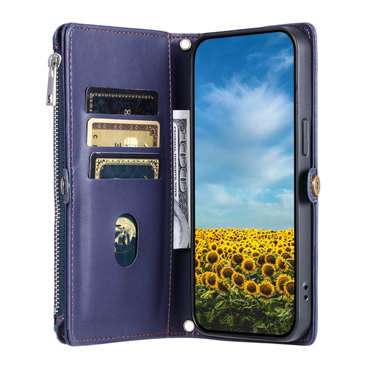 For Google Pixel 9 / 9 Pro Leather Stitching Multi-card Slot Zipper Phone Case(Blue) by buy2fix
