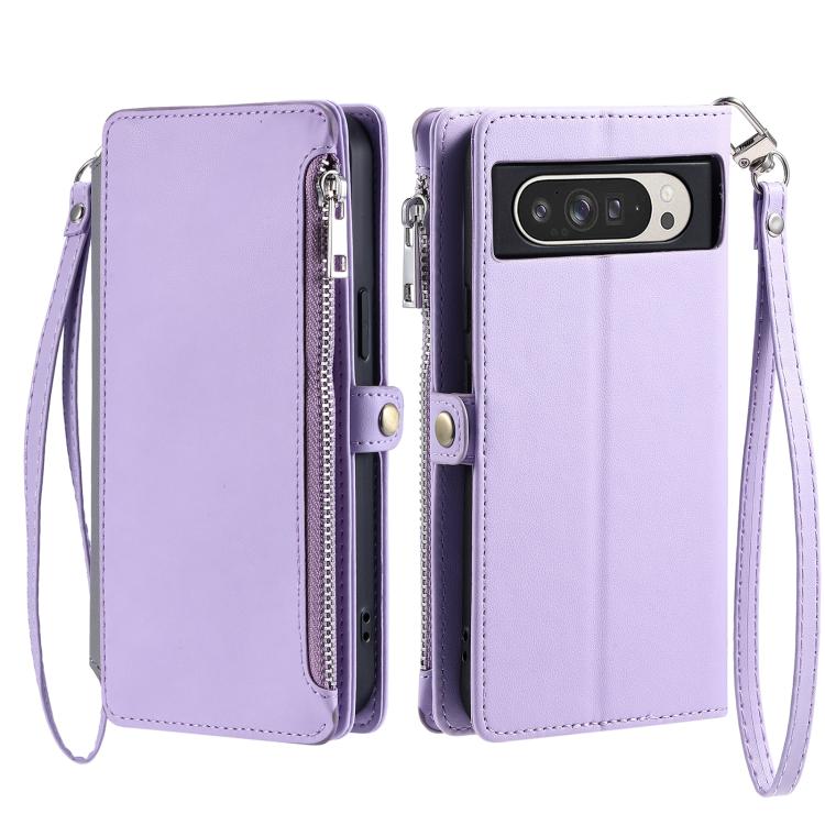 For Google Pixel 10 Pro XL Leather Stitching Multi-card Slot Zipper Phone Case(Purple) - Google Cases by buy2fix | Online Shopping UK | buy2fix