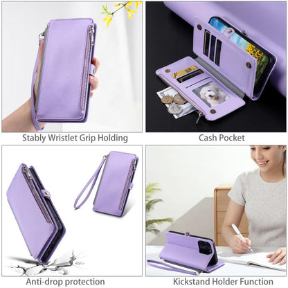 For Google Pixel 10 Pro XL Leather Stitching Multi-card Slot Zipper Phone Case(Purple) - Google Cases by buy2fix | Online Shopping UK | buy2fix