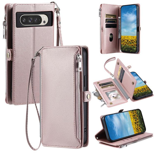 For Google Pixel 10 Pro XL Leather Stitching Multi-card Slot Zipper Phone Case(Rose Gold) - Google Cases by buy2fix | Online Shopping UK | buy2fix