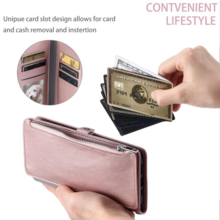 For Google Pixel 10 Pro XL Leather Stitching Multi-card Slot Zipper Phone Case(Rose Gold) - Google Cases by buy2fix | Online Shopping UK | buy2fix
