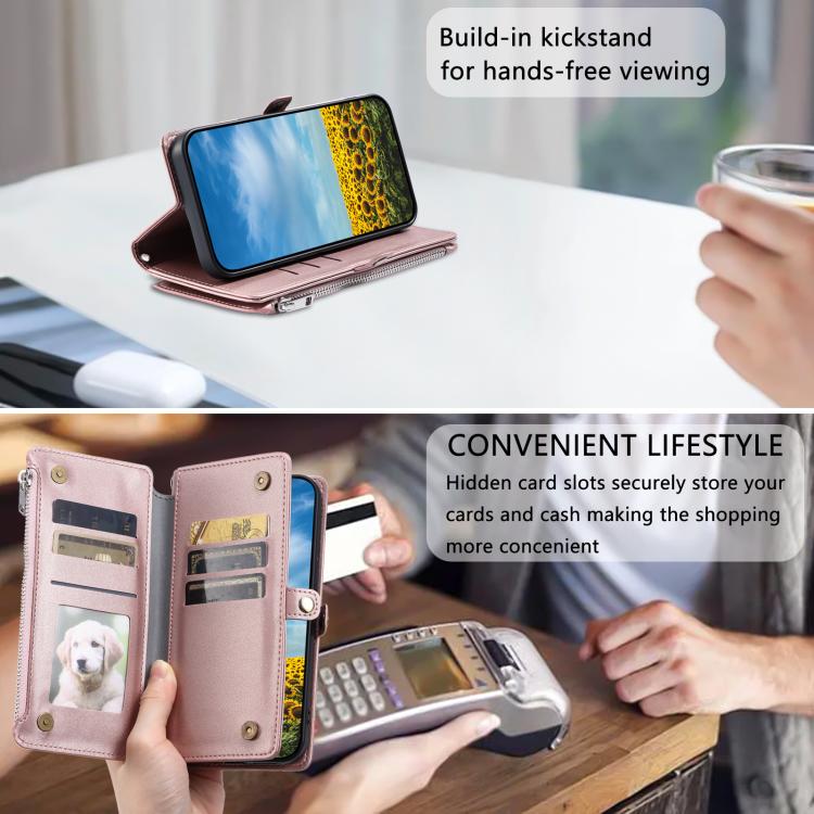 For Google Pixel 10 Pro XL Leather Stitching Multi-card Slot Zipper Phone Case(Rose Gold) - Google Cases by buy2fix | Online Shopping UK | buy2fix