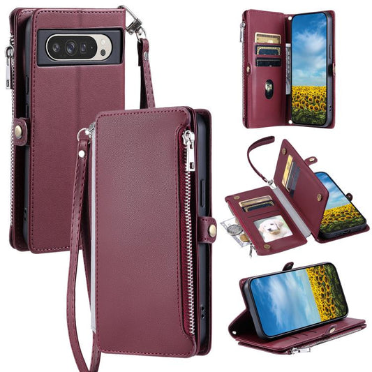 For Google Pixel 10 Pro XL Leather Stitching Multi-card Slot Zipper Phone Case(Wine Red) - Google Cases by buy2fix | Online Shopping UK | buy2fix