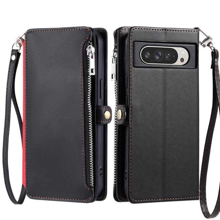 For Google Pixel 10 Pro XL Leather Stitching Multi-card Slot Zipper Phone Case(Black) - Google Cases by buy2fix | Online Shopping UK | buy2fix