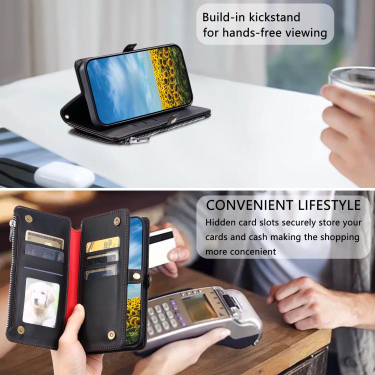 For Google Pixel 10 Pro XL Leather Stitching Multi-card Slot Zipper Phone Case(Black) - Google Cases by buy2fix | Online Shopping UK | buy2fix