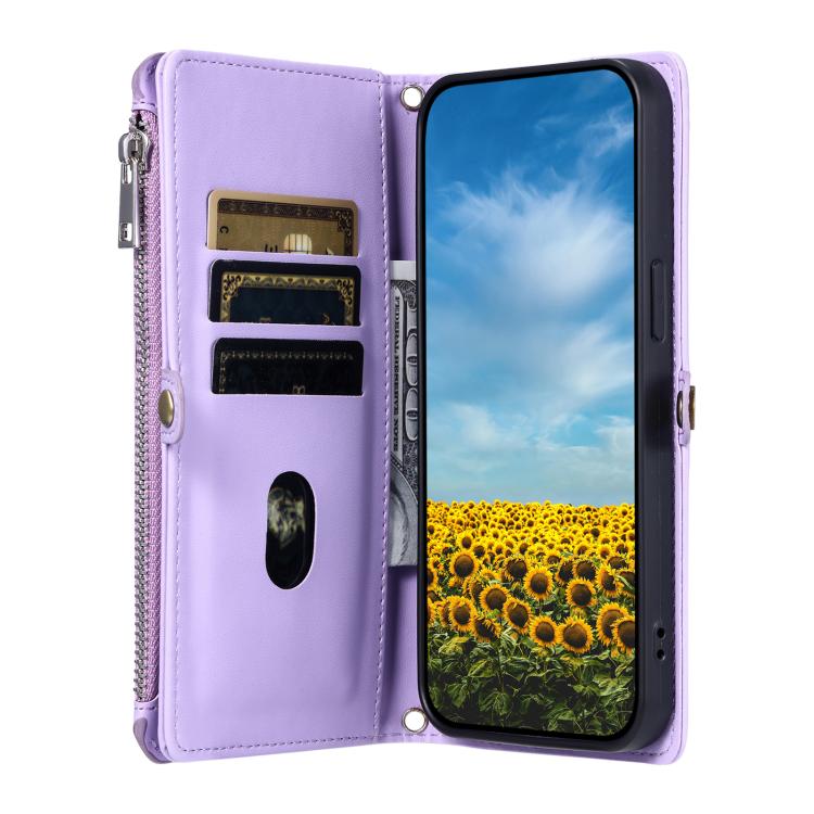 For Google Pixel 10 / 10 Pro Leather Stitching Multi-card Slot Zipper Phone Case(Purple) - Google Cases by buy2fix | Online Shopping UK | buy2fix