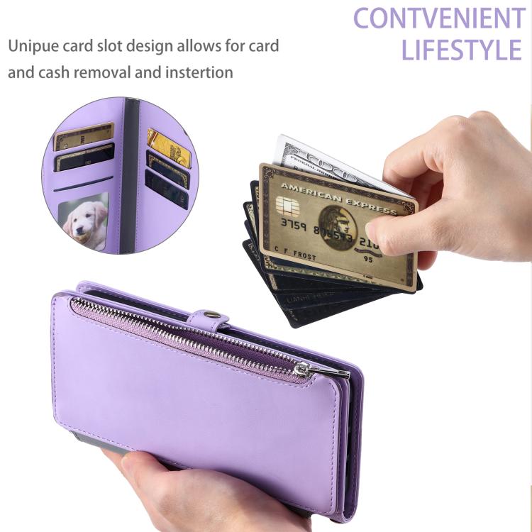 For Google Pixel 10 / 10 Pro Leather Stitching Multi-card Slot Zipper Phone Case(Purple) - Google Cases by buy2fix | Online Shopping UK | buy2fix