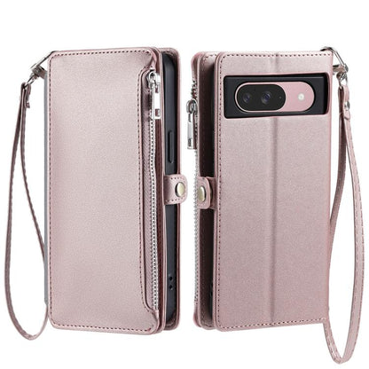For Google Pixel 10 / 10 Pro Leather Stitching Multi-card Slot Zipper Phone Case(Rose Gold) - Google Cases by buy2fix | Online Shopping UK | buy2fix