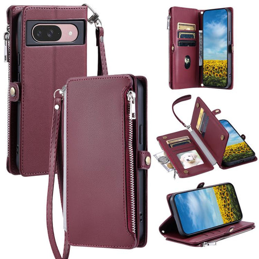 For Google Pixel 10 / 10 Pro Leather Stitching Multi-card Slot Zipper Phone Case(Wine Red) - Google Cases by buy2fix | Online Shopping UK | buy2fix