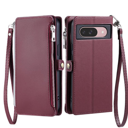 For Google Pixel 10 / 10 Pro Leather Stitching Multi-card Slot Zipper Phone Case(Wine Red) - Google Cases by buy2fix | Online Shopping UK | buy2fix
