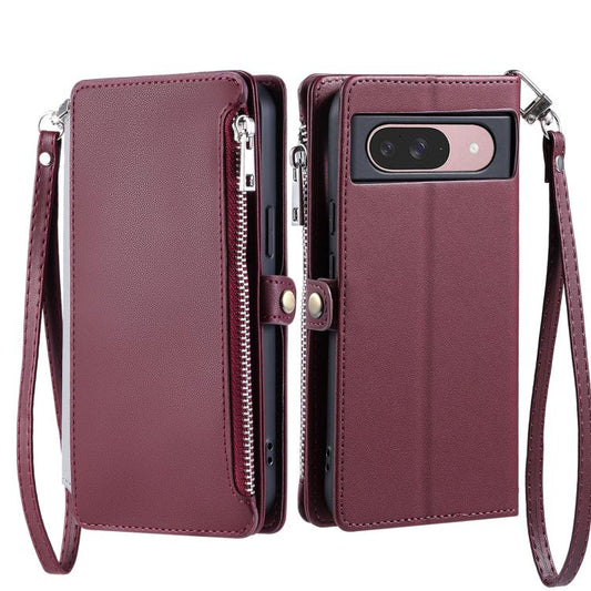 For Google Pixel 10 / 10 Pro Leather Stitching Multi-card Slot Zipper Phone Case(Wine Red) - Google Cases by buy2fix | Online Shopping UK | buy2fix