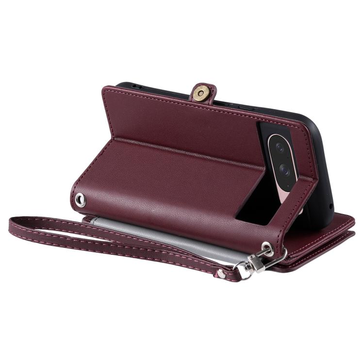 For Google Pixel 10 / 10 Pro Leather Stitching Multi-card Slot Zipper Phone Case(Wine Red) - Google Cases by buy2fix | Online Shopping UK | buy2fix