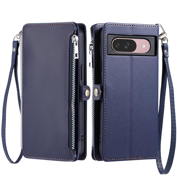 For Google Pixel 10 / 10 Pro Leather Stitching Multi-card Slot Zipper Phone Case(Blue) - Google Cases by buy2fix | Online Shopping UK | buy2fix