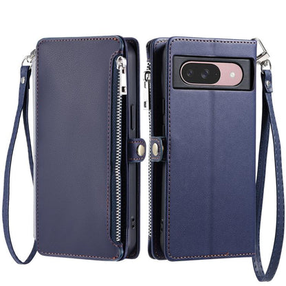 For Google Pixel 10 / 10 Pro Leather Stitching Multi-card Slot Zipper Phone Case(Blue) - Google Cases by buy2fix | Online Shopping UK | buy2fix