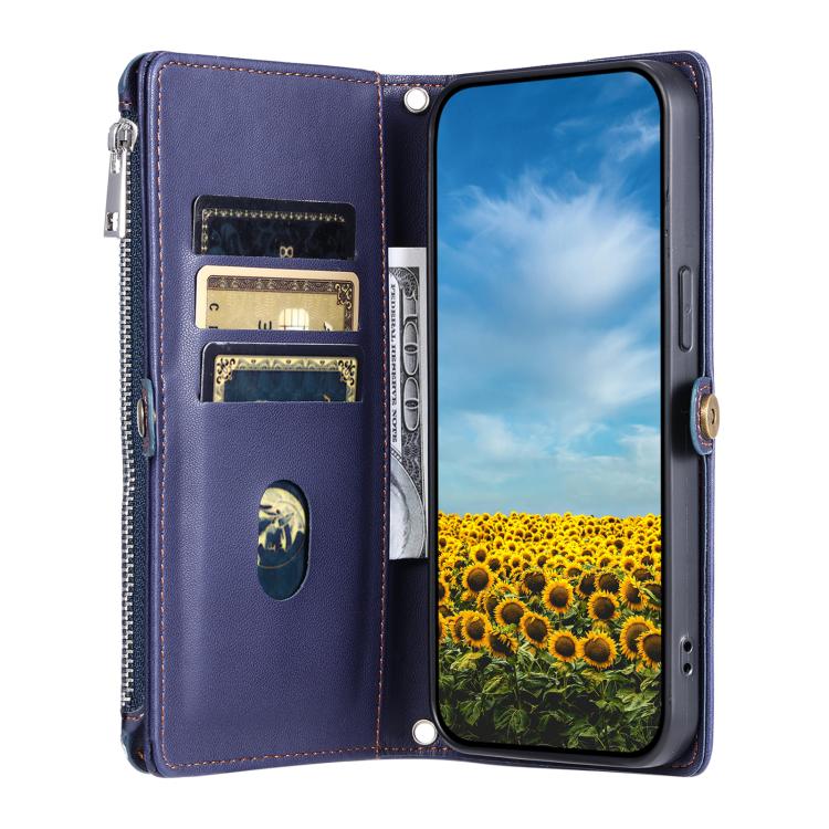 For Google Pixel 10 / 10 Pro Leather Stitching Multi-card Slot Zipper Phone Case(Blue) - Google Cases by buy2fix | Online Shopping UK | buy2fix