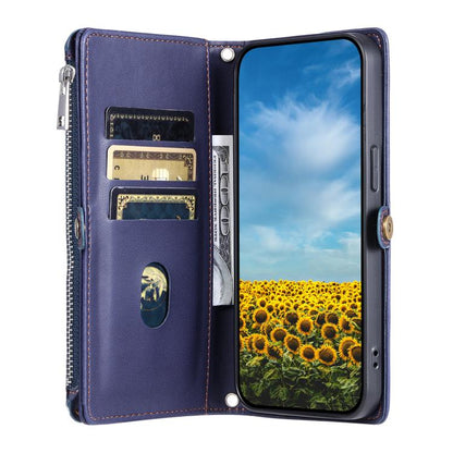 For Google Pixel 10 / 10 Pro Leather Stitching Multi-card Slot Zipper Phone Case(Blue) - Google Cases by buy2fix | Online Shopping UK | buy2fix