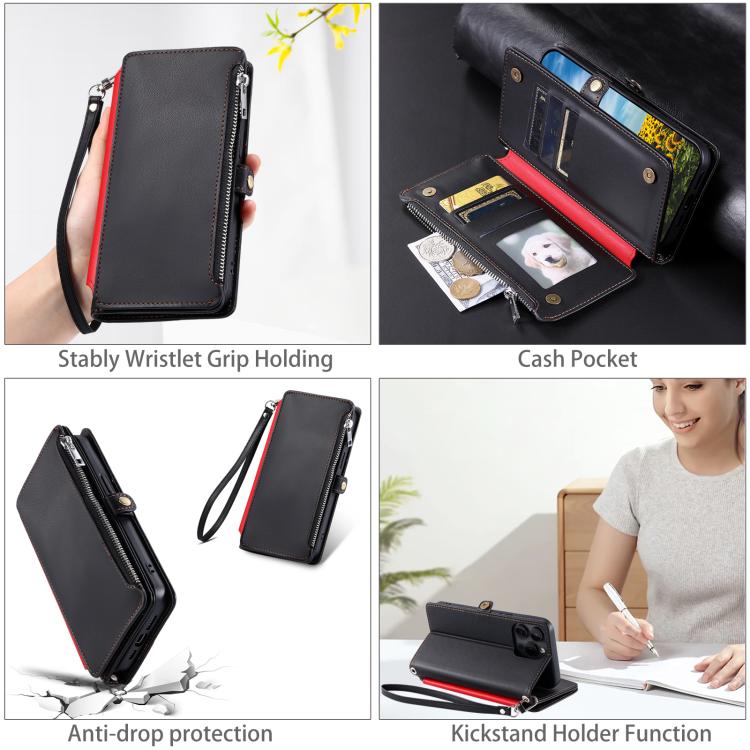 For Google Pixel 10 / 10 Pro Leather Stitching Multi-card Slot Zipper Phone Case(Black) - Google Cases by buy2fix | Online Shopping UK | buy2fix