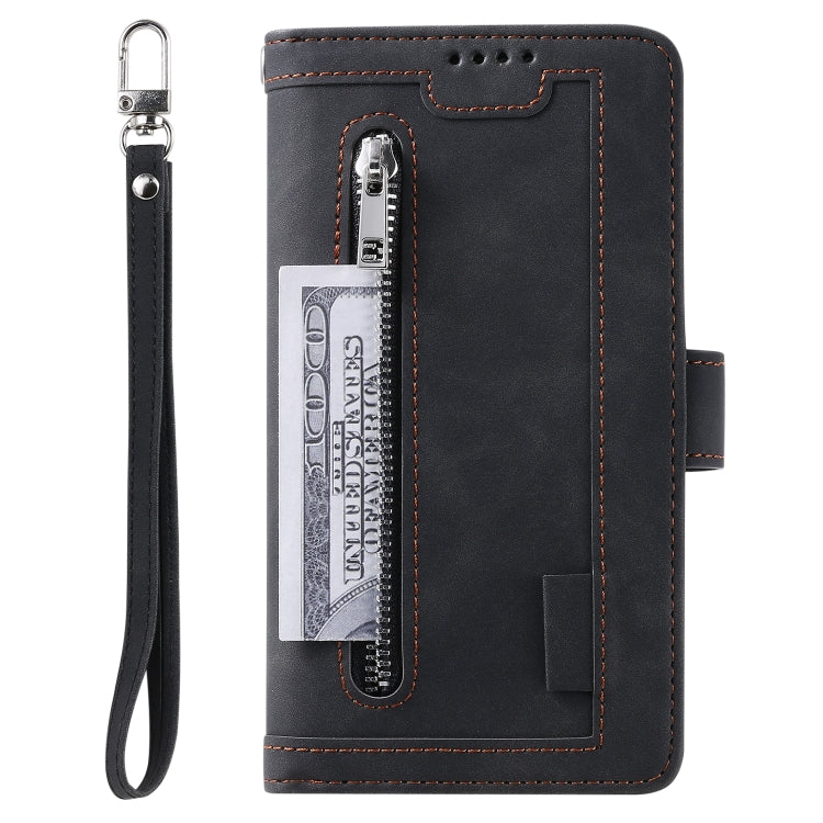 For Google Pixel 9 Pro XL Nine Card Zipper Bag Leather Phone Case with Lanyard(Black) by buy2fix