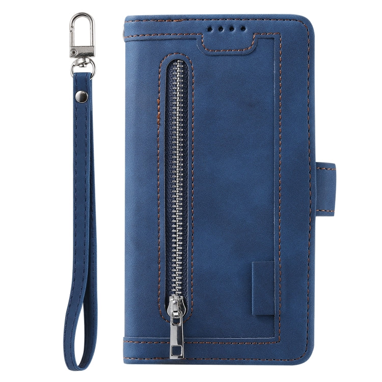 For Google Pixel 9 Pro XL Nine Card Zipper Bag Leather Phone Case with Lanyard(Blue) by buy2fix