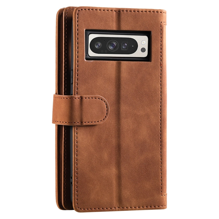 For Google Pixel 9 Pro XL Nine Card Zipper Bag Leather Phone Case with Lanyard(Brown) by buy2fix