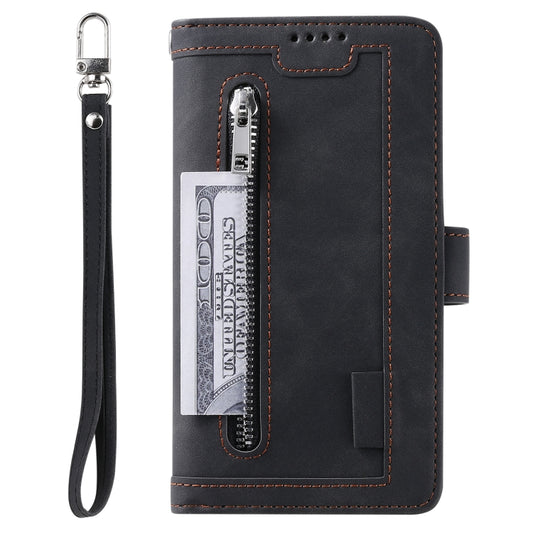 For Google Pixel 9 / 9 Pro Nine Card Zipper Bag Leather Phone Case with Lanyard(Black) by buy2fix