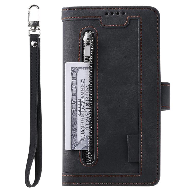 For Google Pixel 10 Pro XL Nine Card Zipper Bag Leather Phone Case with Lanyard(Black) - Google Cases by buy2fix | Online Shopping UK | buy2fix