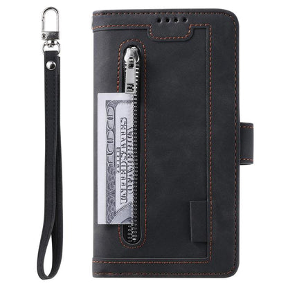 For Google Pixel 10 Pro XL Nine Card Zipper Bag Leather Phone Case with Lanyard(Black) - Google Cases by buy2fix | Online Shopping UK | buy2fix