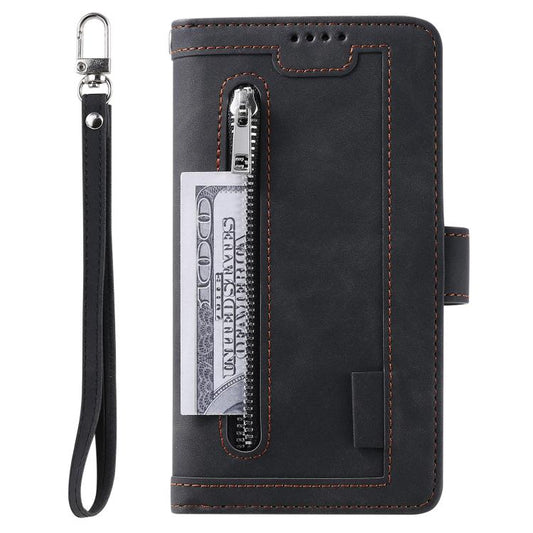 For Google Pixel 10 Pro XL Nine Card Zipper Bag Leather Phone Case with Lanyard(Black) - Google Cases by buy2fix | Online Shopping UK | buy2fix